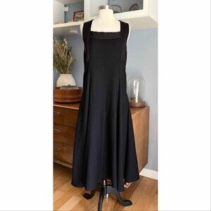 Vintage Calvin Klein Collection Black Wool Midi Flare Dress Sz 8 Italy